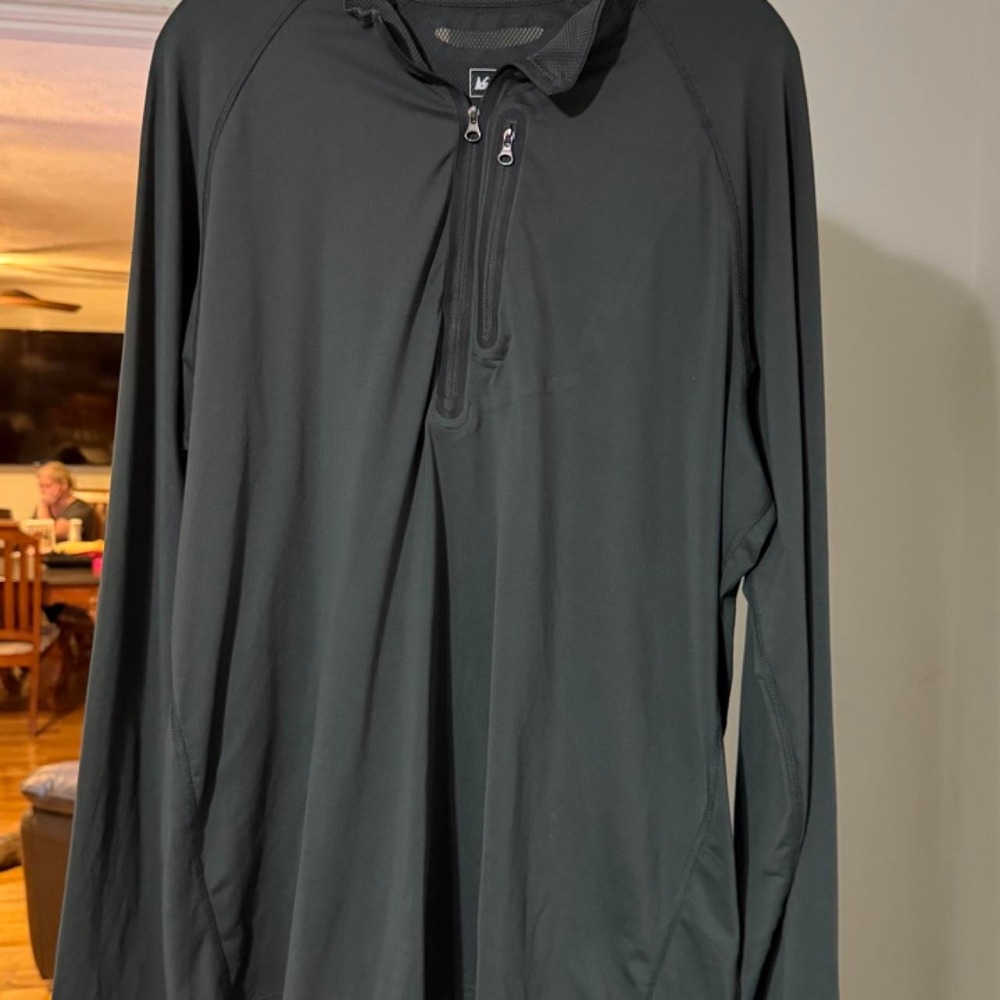 REI Mens XL Black Performance Hooded Pullover 1/2 Zip Outdoor Hiking Top